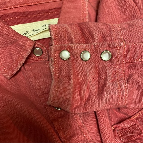 Free People Dylan Button Down Babydoll Top Size XS Solid Pink Snap Buttons - Picture 8 of 11